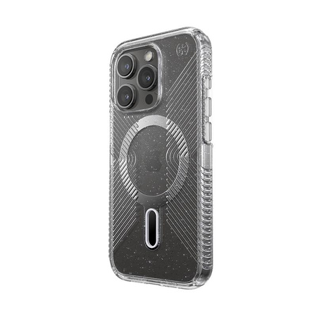 Speck Presidio Lux Grip ClickLock & Magsafe - iPhone 15 Pro Case (Clear / Chrome Finish / Serene Silver)